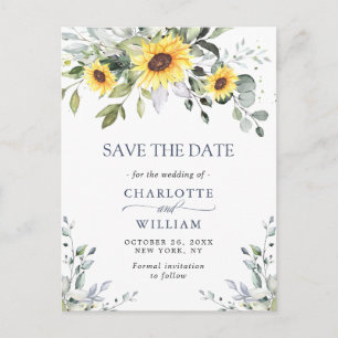 Cartão Postal Casamento Elegante Eucalyptus Girassol Salvar a Da