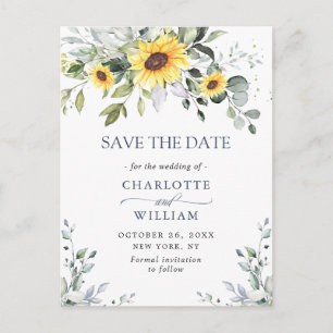 Cartão Postal Casamento Elegante Eucalyptus Girassol Salvar a Da