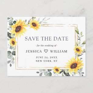 Cartão Postal Casamento Elegante Eucalyptus Girassol Salvar a Da