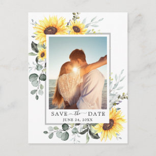 Cartão Postal Casamento Elegante Eucalyptus Girassol Salvar a Da
