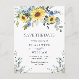 Cartão Postal Casamento Elegante Eucalyptus Girassol Salvar a Da
