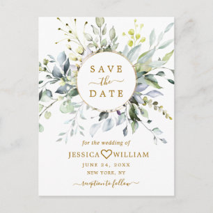 Cartão Postal Casamento Elegante Eucalyptus Greenery Salvar a Da
