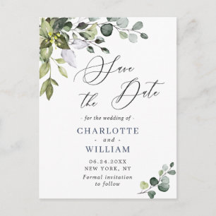 Cartão Postal Casamento Elegante Eucalyptus Greenery Salvar a Da