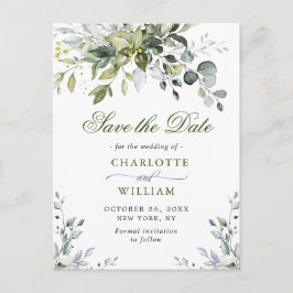 Cartão Postal Casamento Elegante Eucalyptus Greenery Salvar a Da