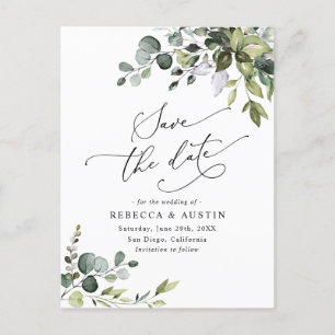 Cartão Postal Casamento Elegante Eucalyptus Greenery Salvar a Da