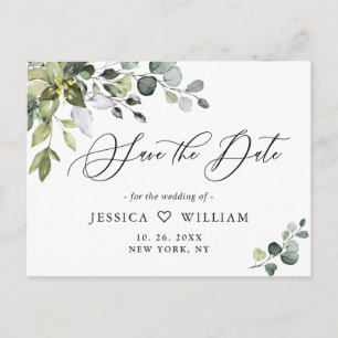 Cartão Postal Casamento Elegante Eucalyptus Greenery Salvar a Da
