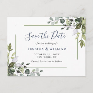 Cartão Postal Casamento Elegante Eucalyptus Greenery Salvar a Da
