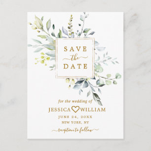 Cartão Postal Casamento Elegante Eucalyptus Greenery Salvar a Da
