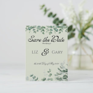Cartão Postal Casamento Elegante Eucalyptus Greenery Salve a Dat