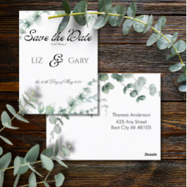 Cartão Postal Casamento Elegante Eucalyptus Greenery Salve a Dat