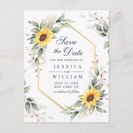 Cartão Postal Casamento Elegante Girassóis Verde Salve a Data