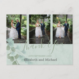 Cartão Postal Casamento Elegante Marble Verde Eucalyptus Obrigad