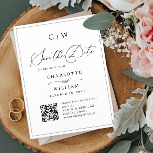 Cartão Postal Casamento Elegante Minimalista Salve o código QR d