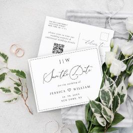 Cartão Postal Casamento Elegante Minimalista Salve o código QR d