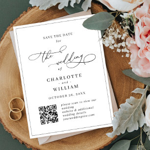 Cartão Postal Casamento Elegante Minimalista Salve o código QR d