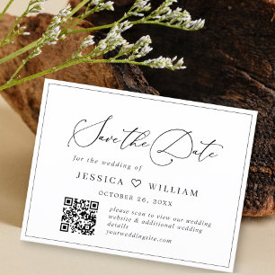 Cartão Postal Casamento Elegante Minimalista Salve o código QR d