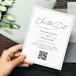 Cartão Postal Casamento Elegante Minimalista Salve o código QR d