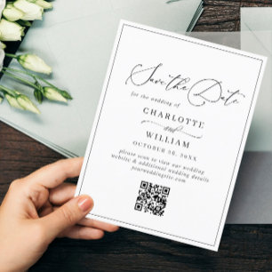 Cartão Postal Casamento Elegante Minimalista Salve o código QR d