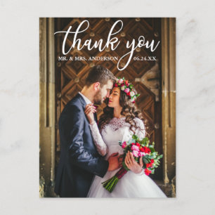 Cartão Postal Casamento Elegante Obrigado Noiva e Noivo Foto