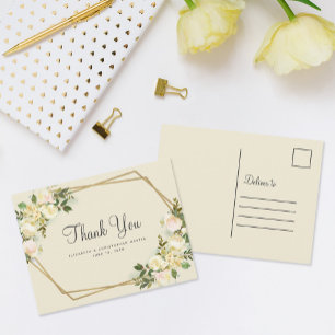 Cartão Postal Casamento Elegante Obrigado Watercolor Floral Dour