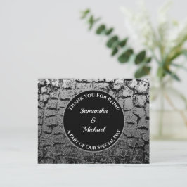Cartão Postal Casamento Elegante Prata Rachada Obrigado Convidad