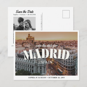 Cartão Postal Casamento em Madrid Save the Date Destino Retro