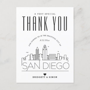 Cartão Postal Casamento em San Diego   Obrigado por Vir! Cartão-