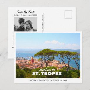 Cartão Postal Casamento em St. Tropez Salve a Data de Viagem Ret