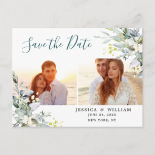 Cartão Postal Casamento Eucalyptus 2 FOTO Elegante Salvar a Data