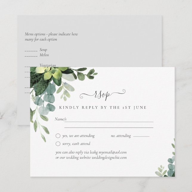 Cartão Postal Casamento Eucalyptus - Folhas de Aquarela (Frente/Verso)