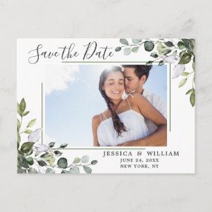 Cartão Postal Casamento Eucalyptus FOTO Elegante Salvar a Data