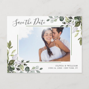 Cartão Postal Casamento Eucalyptus FOTO Elegante Salvar a Data