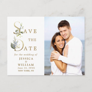 Cartão Postal Casamento Eucalyptus FOTO Elegante Salvar a Data