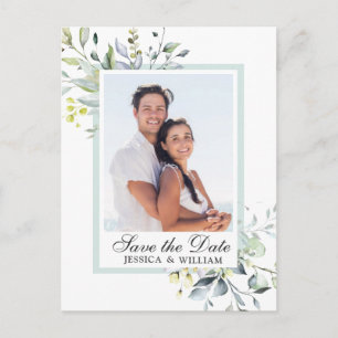 Cartão Postal Casamento Eucalyptus FOTO Elegante Salvar a Data