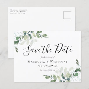 Cartão Postal Casamento Eucalyptus Watercolor Salvar A Data