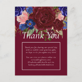 Cartão Postal Casamento Floral Azul Elegante De Burgundy