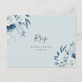 Cartão Postal Casamento floral azul empoeirado RSVP