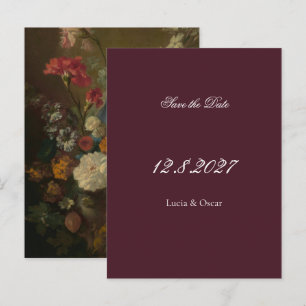 Cartão Postal Casamento Floral Borgonha Mal-humorado Salve a Dat