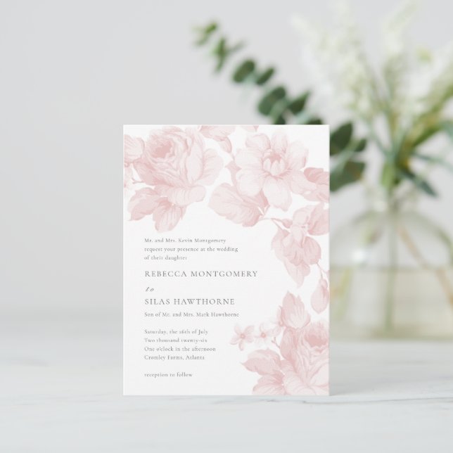 Cartão Postal Casamento Floral Botânico Elegante (Em pé/Frente)