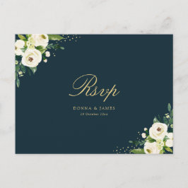 Cartão Postal Casamento floral branco de marfim RSVP