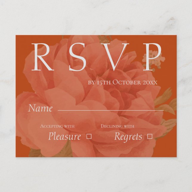 Cartão Postal Casamento Floral Branco de Terracotta Cute RSVP (Frente)