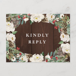 Cartão Postal Casamento floral com aquarela de inverno RSVP