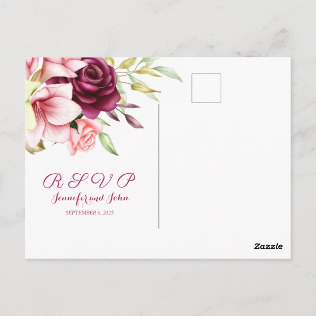 Cartão Postal Casamento Floral de Amaryllis Vermelha com Aquarel (Verso)