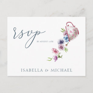 Cartão Postal Casamento Floral De Aquarela Elegante Rsvp