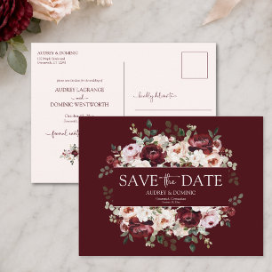 Cartão Postal Casamento Floral de Borgonha Elegante