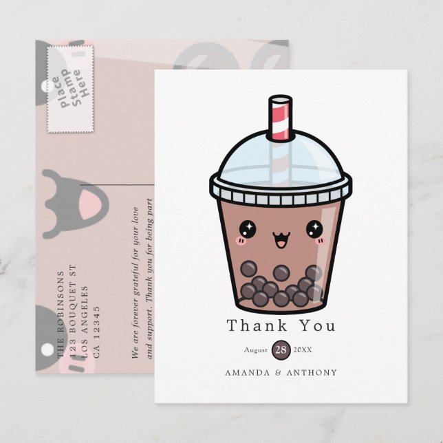 Cartão Postal Casamento Floral De Chocolate Aquarela Obrigado Po (Frente/Verso)