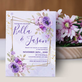 Cartão Postal Casamento Floral de Cor Azul Púrpura Elegante