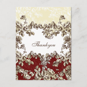 Cartão Postal Casamento Floral de Elegante e Chic Ivory Red Vint