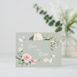 Cartão Postal Casamento Floral de Elegante Sage Green Watercolor