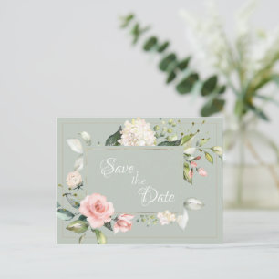 Cartão Postal Casamento Floral de Elegante Sage Green Watercolor